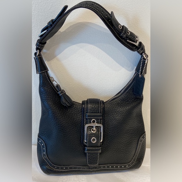 Coach Hampton Black Pebbled Leather Hobo Shoulder Bag Vintage Legacy Purse - Picture 1 of 5